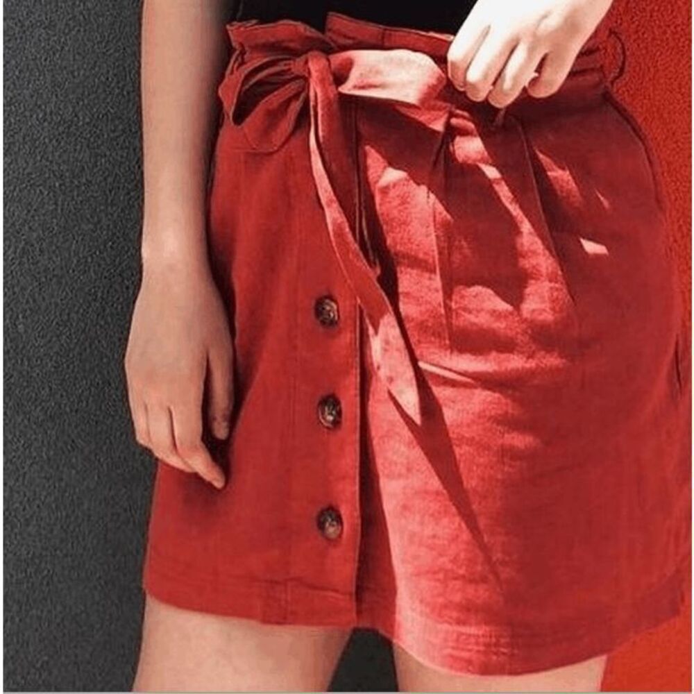 Hollister Paper Bag Skirt Button Front Tie Belt Ultra High Rise‎ Rust Size XS